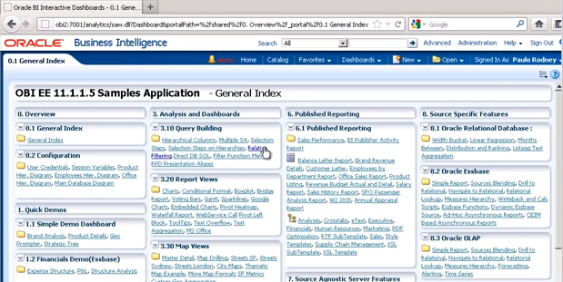 The OBIEE default dashboard