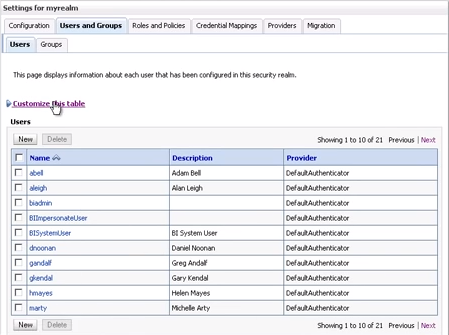 Picture of the users table