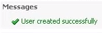 User created successfully message