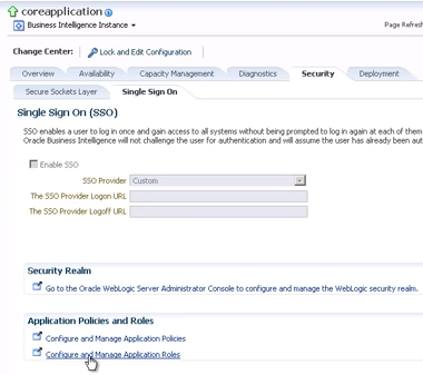 Clicking the Configure and Manage Application Roles link