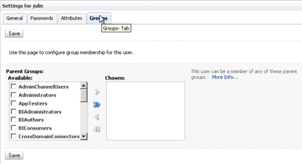 The Groups tab on the user settings screen