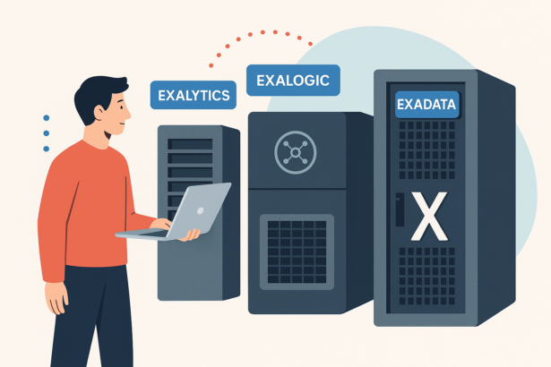Exalytics, Exalogic and Exadata -- AI-generated illustration