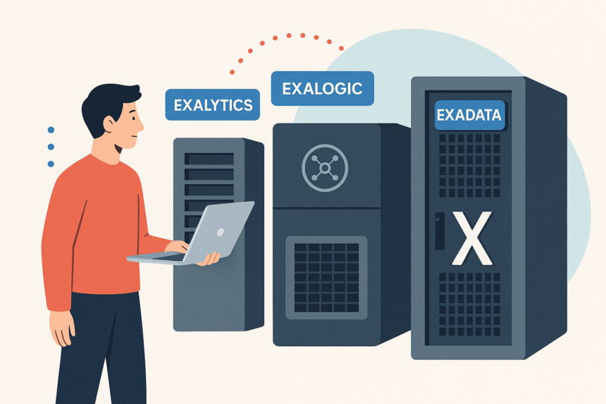 Exalytics, Exalogic and Exadata -- AI-generated illustration