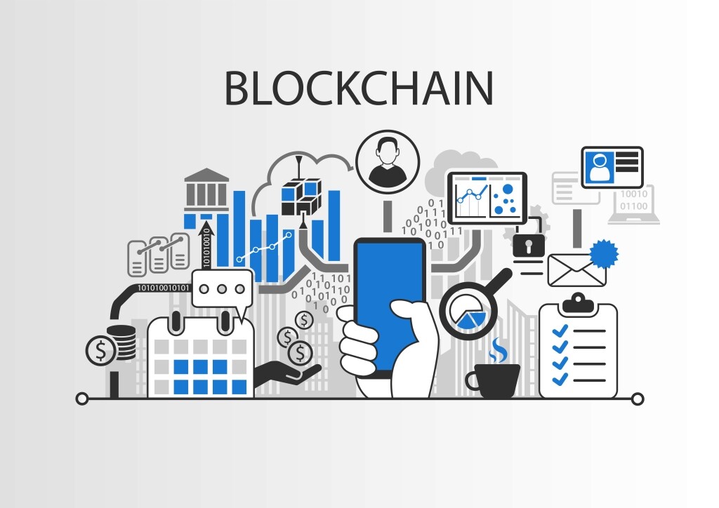 Blockchain's distributed networks and data infographic