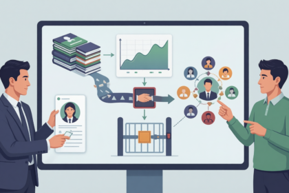 Flat editorial illustration: The article's core relationship is how big data analytics transforms multiple business development f