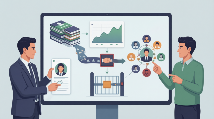 Flat editorial illustration: The article's core relationship is how big data analytics transforms multiple business development f