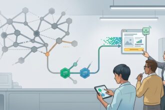 Blockchain advertising network showing surviving nodes connecting into ad delivery