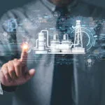 powerful data presentation digital transformation, industrial iot is technology with humans to upskill reskill. ai connection automation to global cyber network concept. technology in future can support all business 4.0, iiot