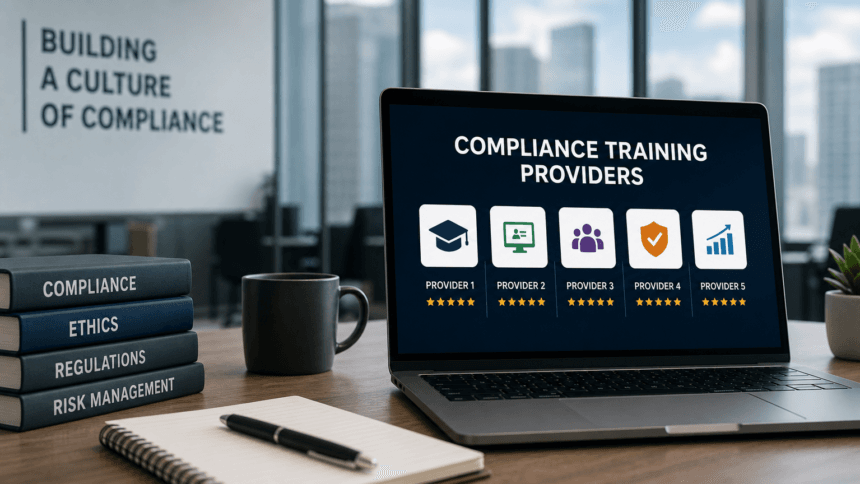 Comparing 5 Top Compliance Training Providers for Large Businesses -- AI-generated illustration