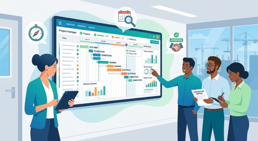 Evaluating Construction Scheduling Software for Better Data Visualization and Project Decisions -- AI-generated illustration
