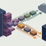 Flat editorial illustration: The article presents a bifurcated enterprise decision: European organizations evaluating VMware alte