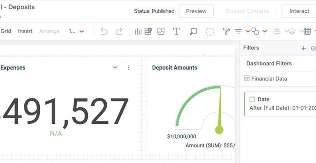 Financial deposits dashboard design showing expenses and deposit gauge