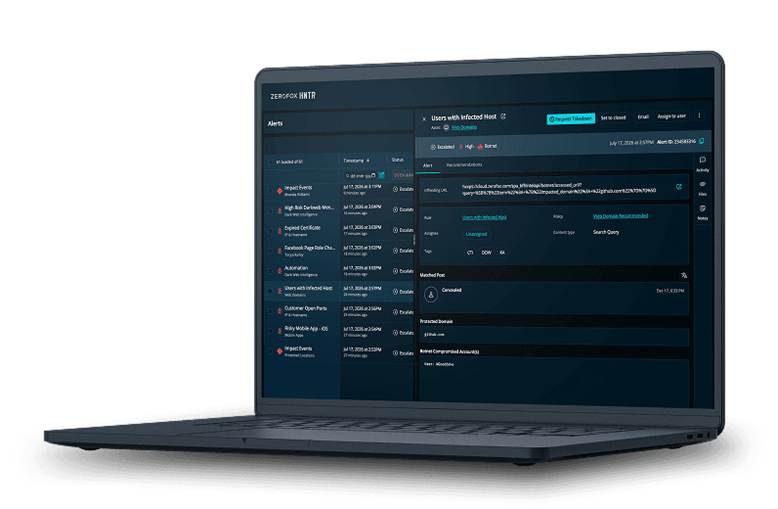 Published interface composite. ZeroFox’s published interface in the vendor’s original device frame.
