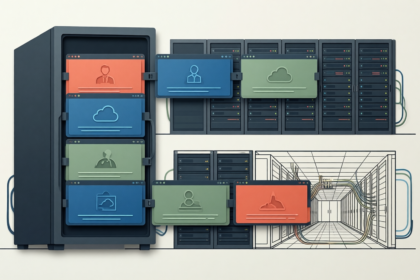 Server racks with cloud and user interface panels