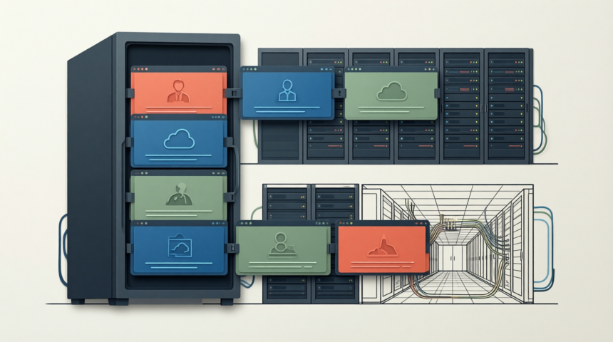 Server racks with cloud and user interface panels