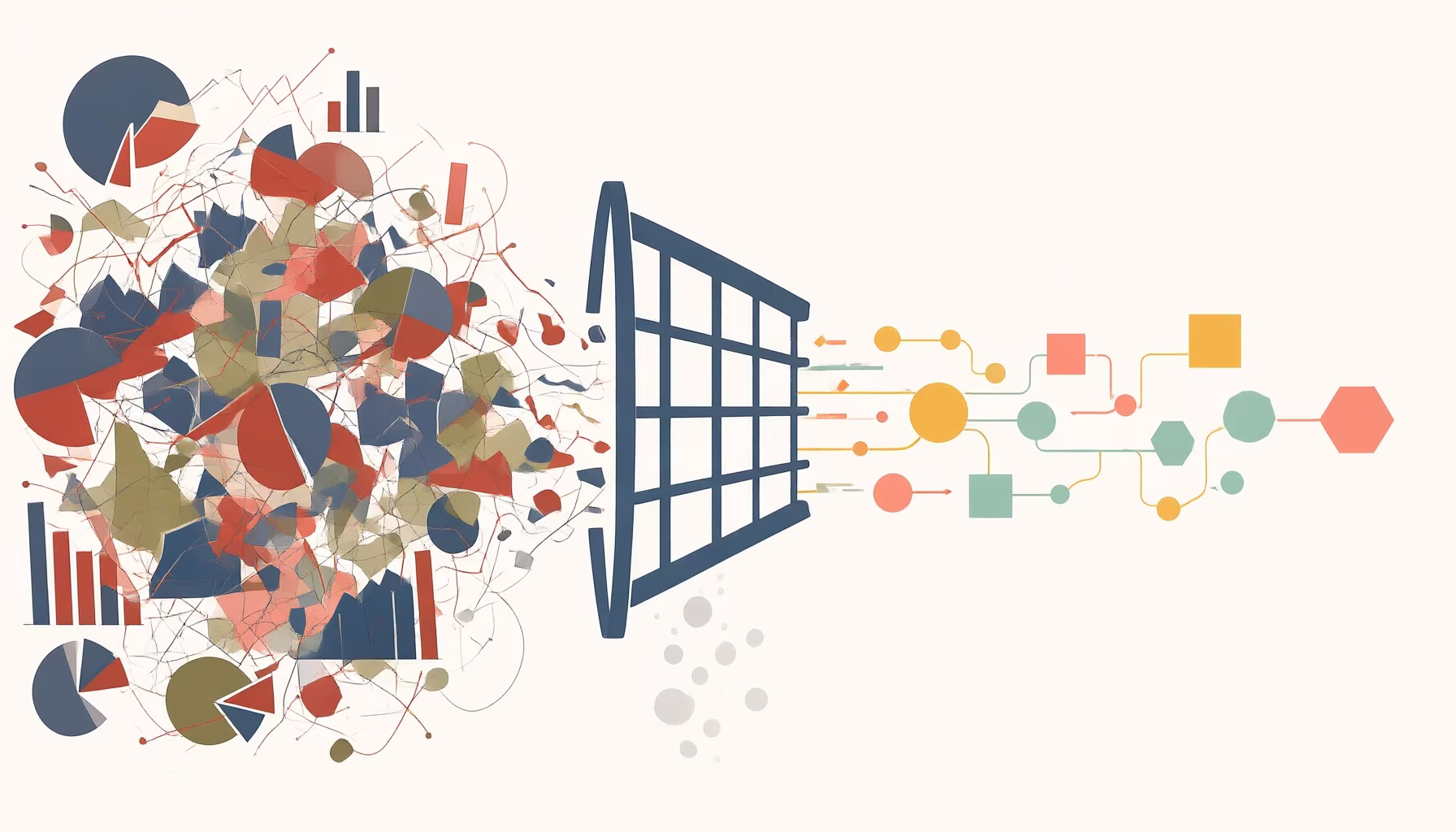 Flat editorial illustration: The article’s core relationship is observable blockchain activity becoming a trustworthy business me
