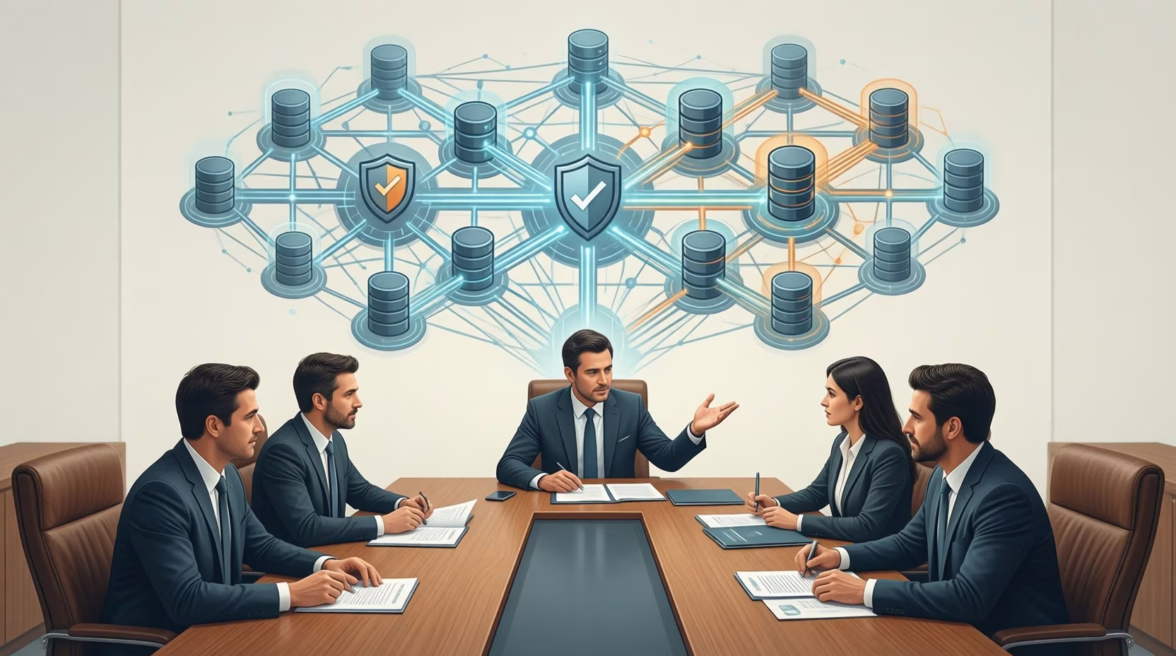 Flat editorial illustration: The article positions data governance as a strategic board-level concern rather than a purely techni