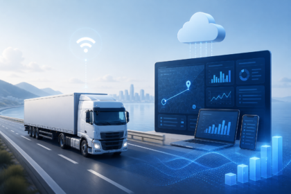 From Trucks To Data: How Telematics Can Improve Freight Transportation -- AI-generated illustration