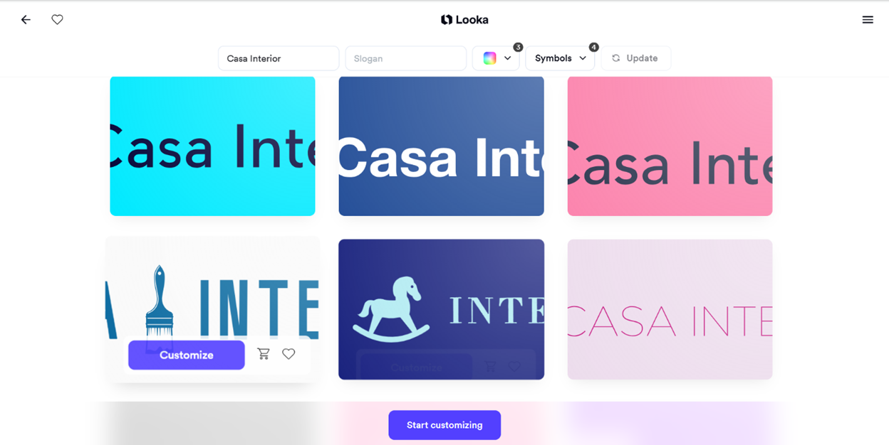 Looka image accompanying the Casa Interior logo-selection account